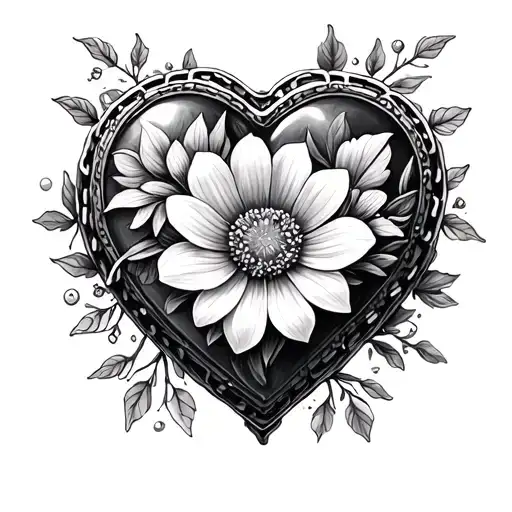 December birth flower in a heart locket fine line style tattoo design idea