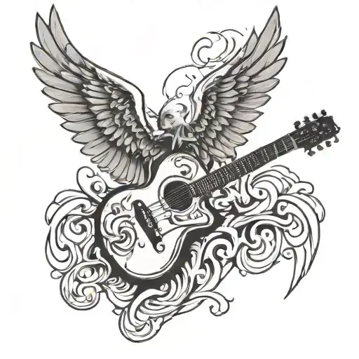 Guitar with wings  tattoo design idea