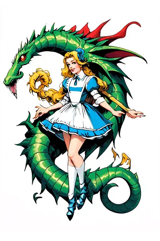 alice in wonderland slaying jabberwocky tattoo design idea