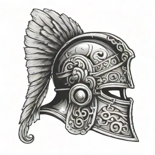 greek gladiator helmet with graffiti style mural tattoo design idea