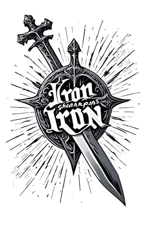 "Iron sharpens iron " words inside of a sword that is shaped like a cross  tattoo design idea