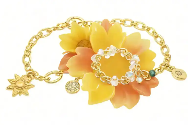 charm bracelet with sunflower charm, bear emoji charm, diamond ring charm, virgo sign  charm, cancer sign charm, crown  tattoo design idea