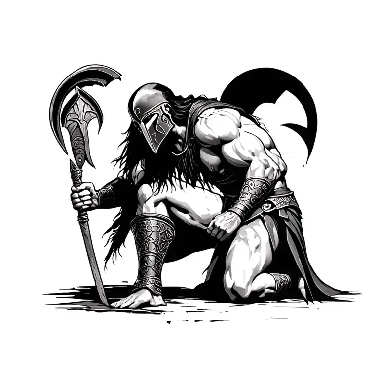 spartan warrior kneeling tattoo design idea