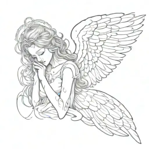 Sad angel tattoo design idea