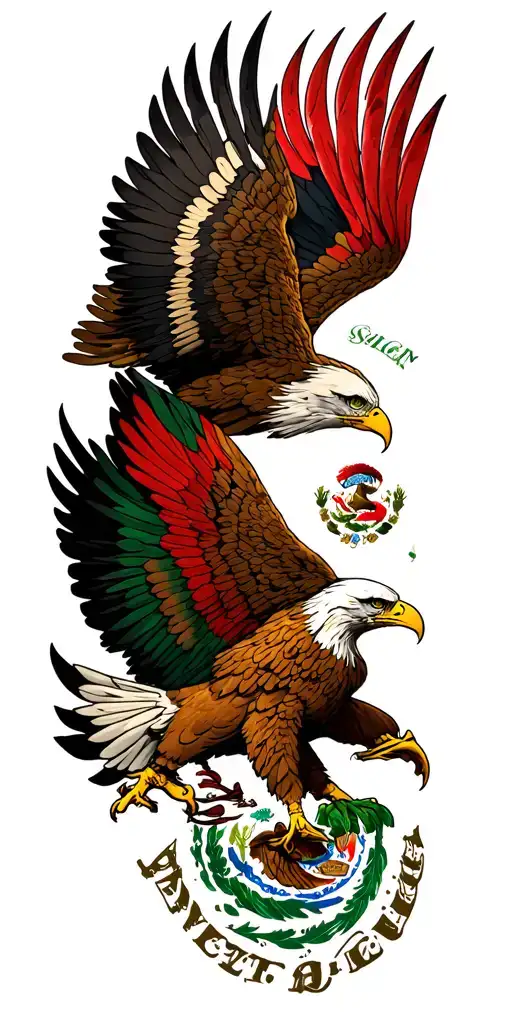 skul and mexican eagle fighting tattoo design idea