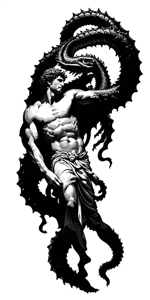 greek mythology inspired by hercules defeating the hydra tattoo design idea