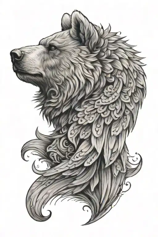 A bear head profile holding and looking like a owl tattoo design idea