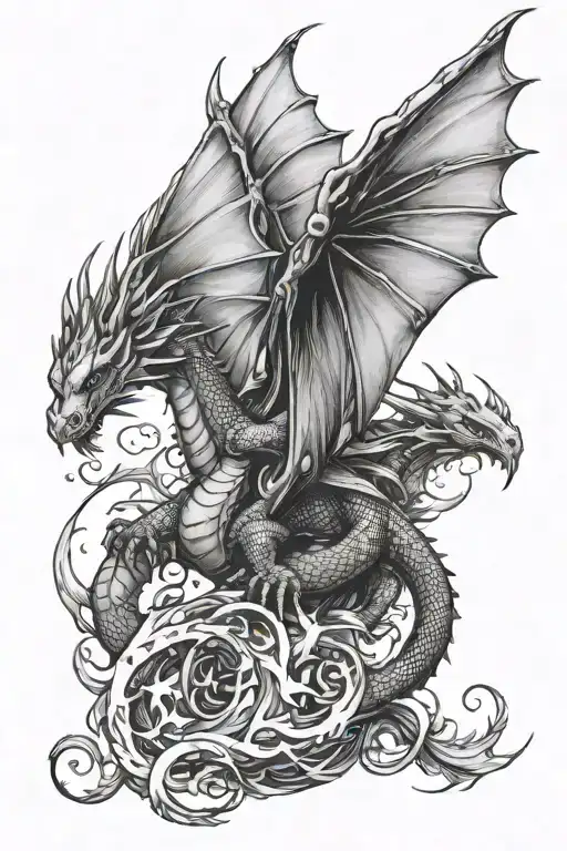 dragons and fairies flying tattoo design idea