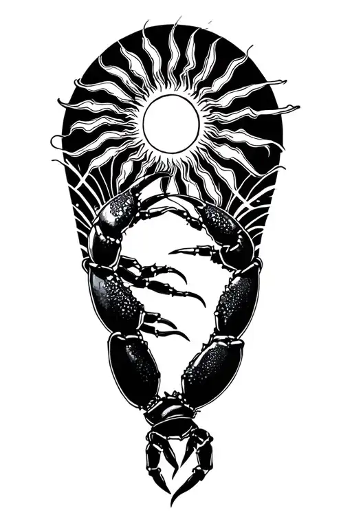 neo trad crab holding sun tattoo design idea
