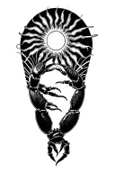 neo trad crab holding sun tattoo design idea