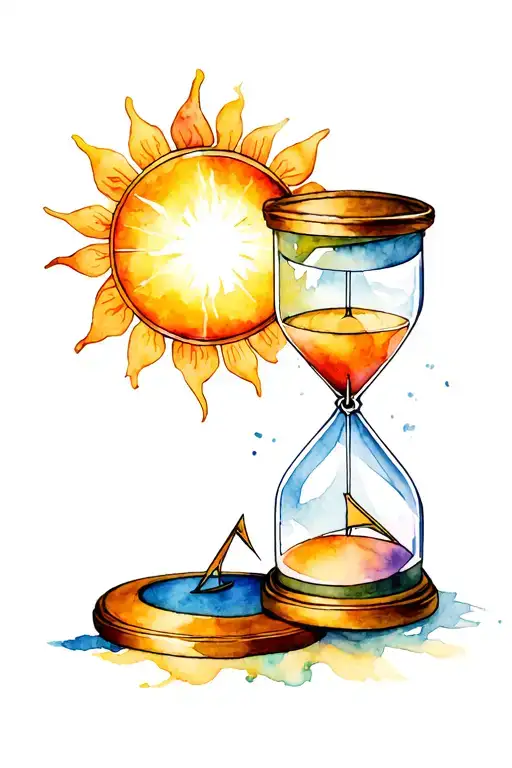 hour glass and sun dial tattoo design idea