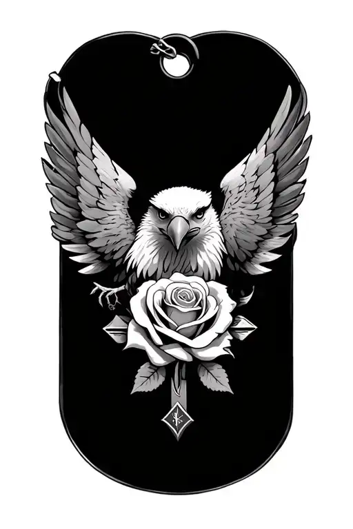 eagle, rose, cross, dog tag tattoo design idea