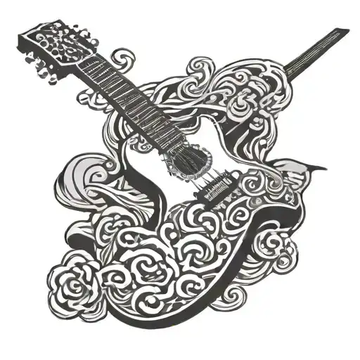 guitar with judo moral code kanji tattoo design idea