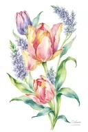 tulips and lilacs intertwined tattoo design idea