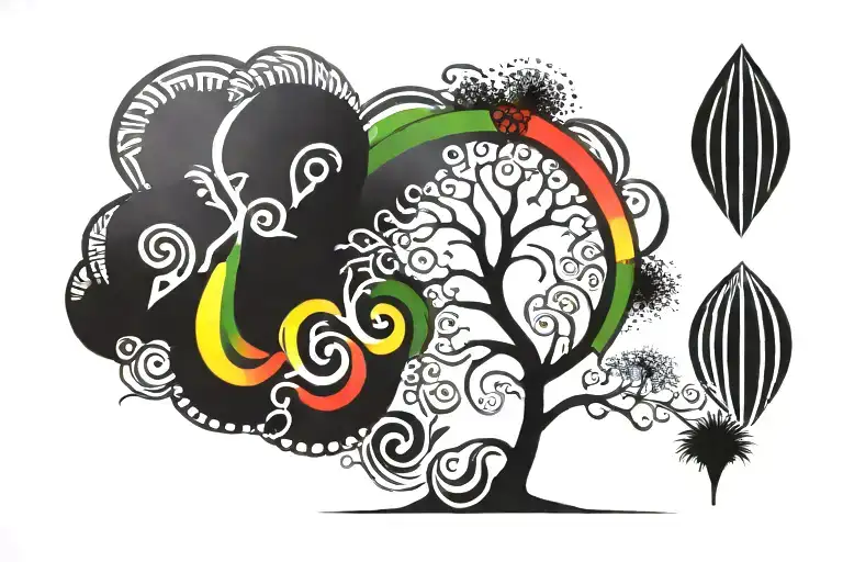 reggae inspired tree with Rasta tattoo design idea