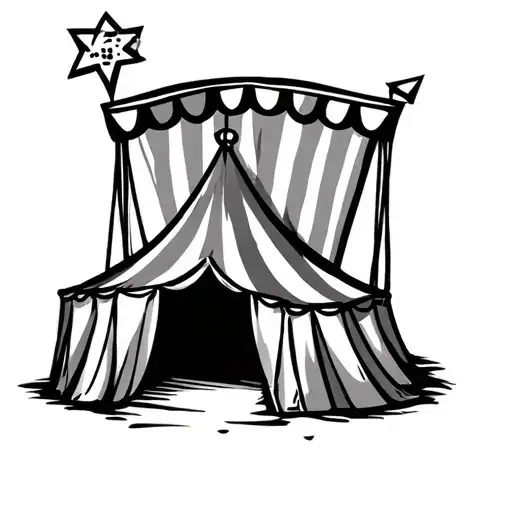 outline only of the top of a circus tent with a spotlight aimed at the tent top from the ground  tattoo design idea