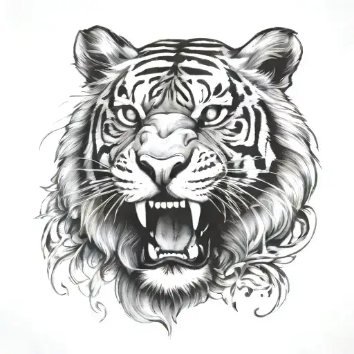 A fierce tattoo of a tiger with elements of ego, morals, and stoicism subtly integrated into the design tattoo design idea