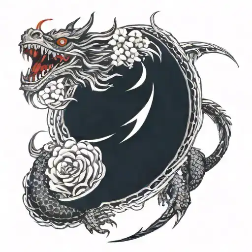 dragon and flower of death tattoo design idea