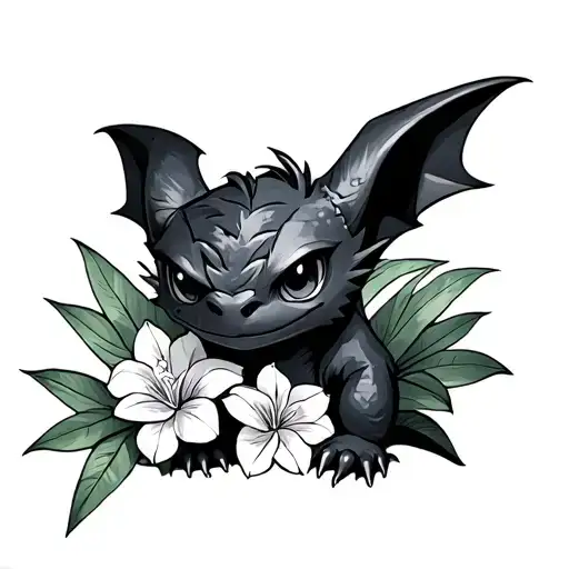 hawaiian style toothless night fury tattoo design idea