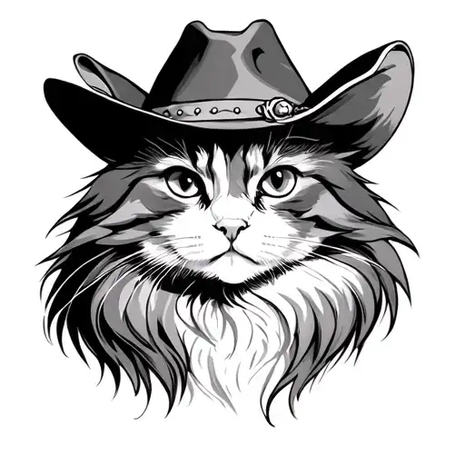 long haired cat in a cowboy hat  tattoo design idea