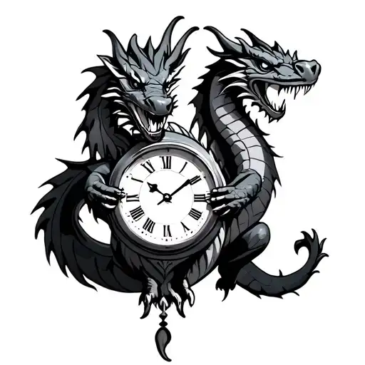 dragon holding a clock tattoo design idea