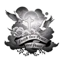 A Half sleeveRoses clouds with 3 crosses and 3 cursive words that says faith love and peace with doves  tattoo design idea