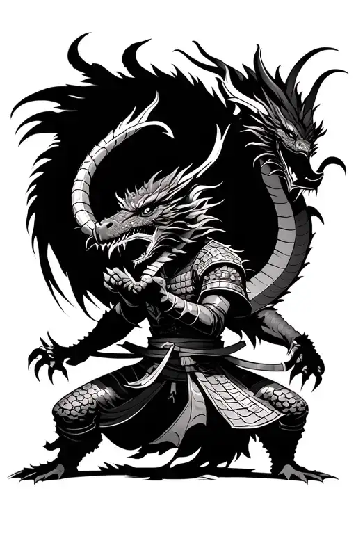 samurai fighting dragon wrapped tattoo design idea