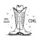 Girly cowboy boot and hat fine Outline wit the year 2023 included and letters CDKL to support and to symbolise friendhip tattoo design idea