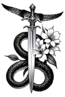 Domestic Violence Survivor snake sword flowers tattoo design idea