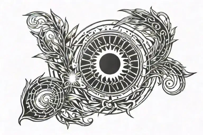 Laurel wreath with sun and cresent moon in middle   tattoo design idea