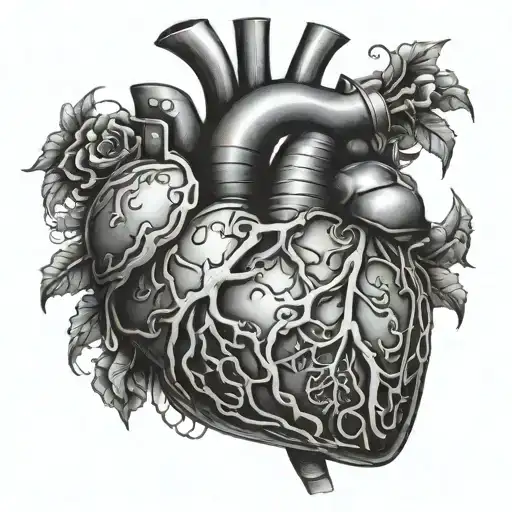 biomech style anatomical heart tattoo design idea
