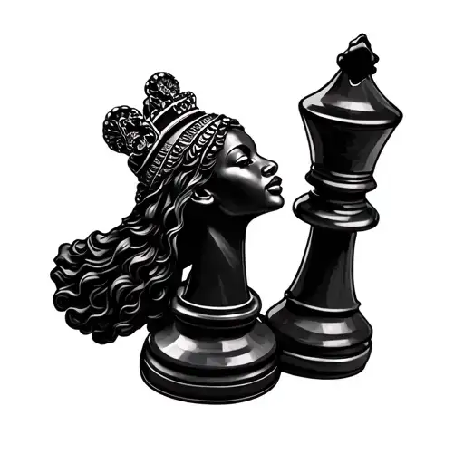 bold and elegant afrocentric queen chess piece tattoo design idea