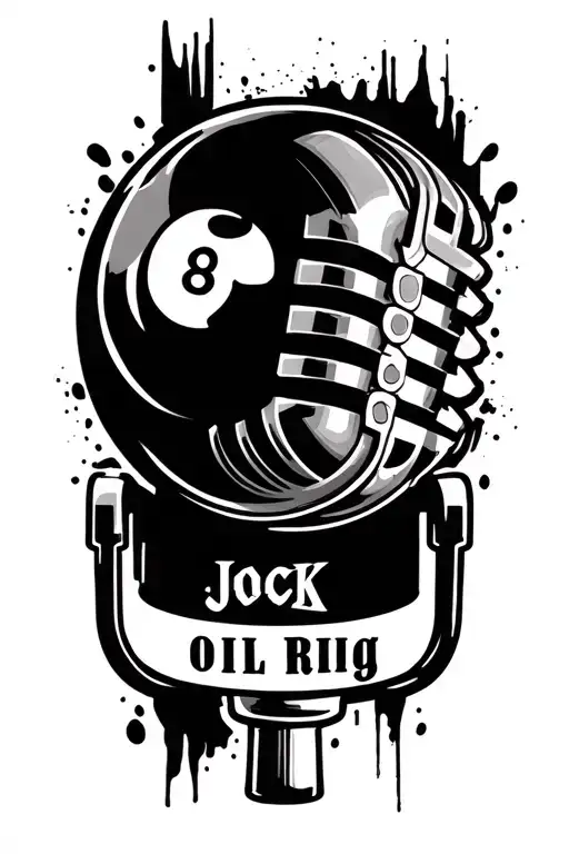 microphone,8ball, oil rig, name Jock tattoo design idea