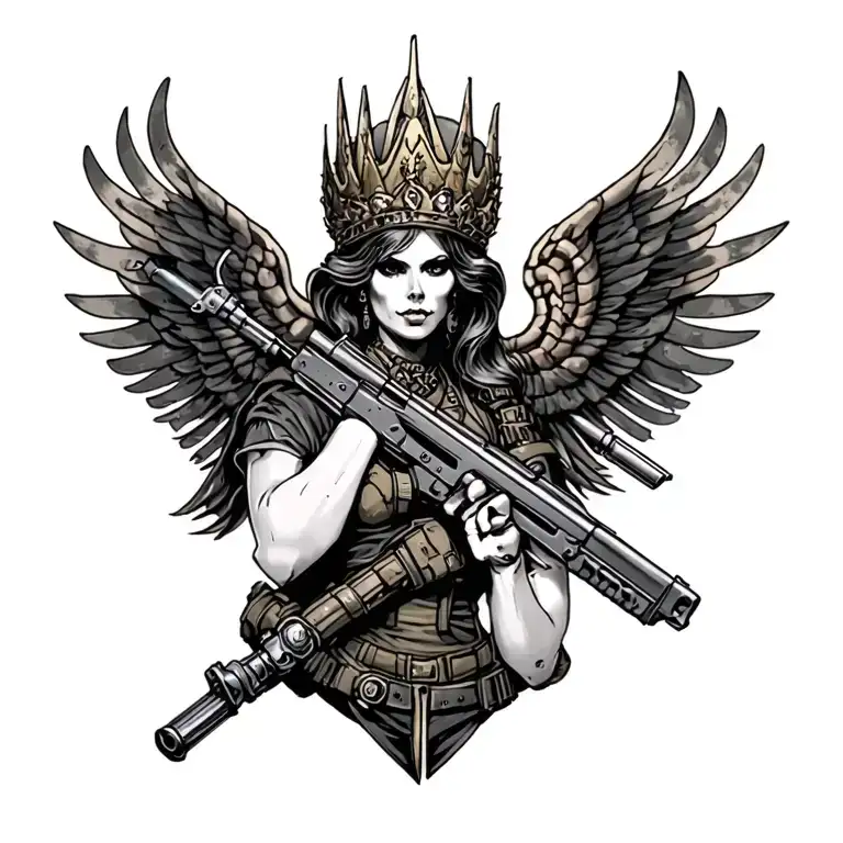 dead queen, infantry, queen of battle, ww2 scene tattoo design idea