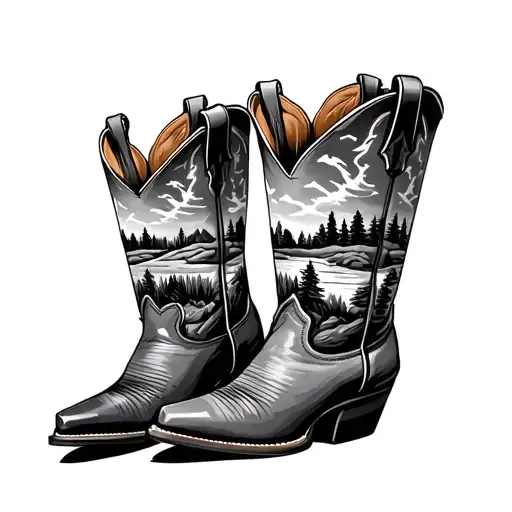 tennessee landscape on cowboy boots tattoo design idea