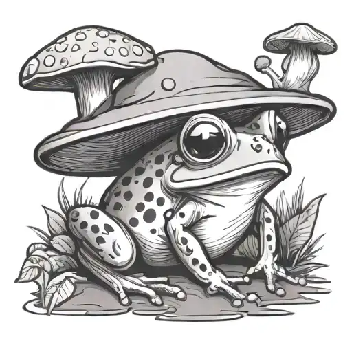 cute frog with a mushroom hat  tattoo design idea