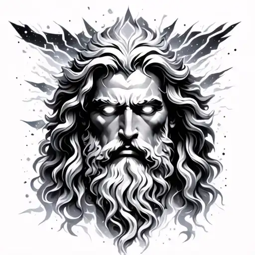 i need a tatto of zeus god has white eyes and lightning and the background galaxies  tattoo design idea