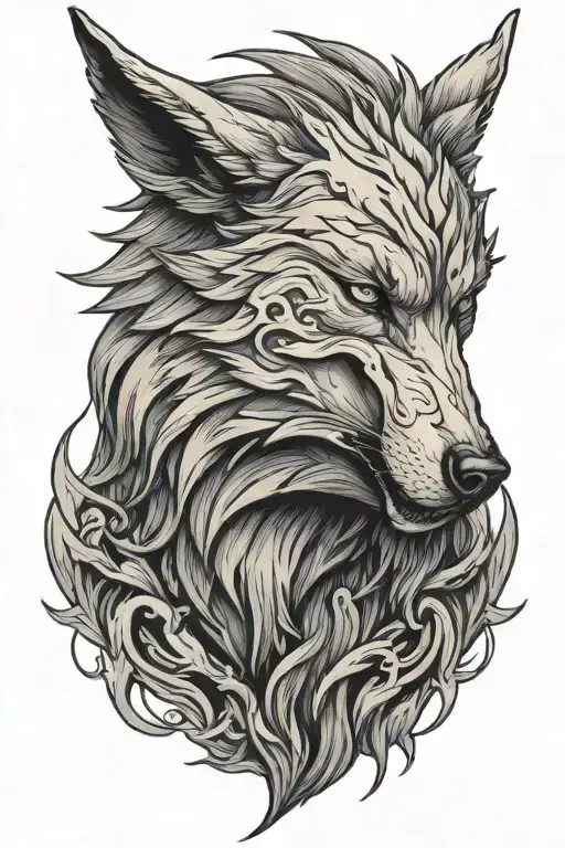 fenrir wolf head side view tattoo design idea