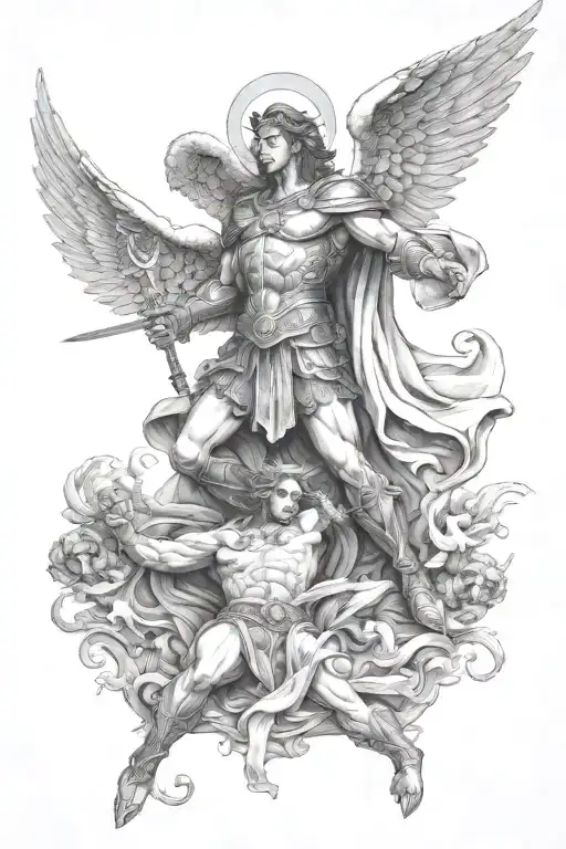 archangel Michael killing lucifer tattoo design idea