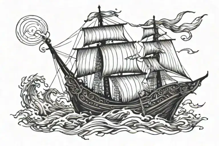 A nova star embedded within a viking ship tattoo design idea