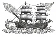 A nova star embedded within a viking ship tattoo design idea