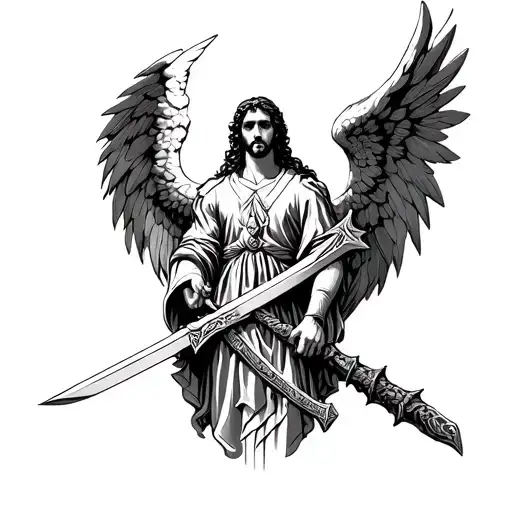 Arch angel michael with a sword tattoo design idea