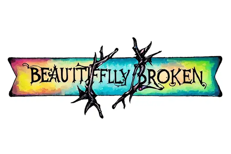 "BEAUTIFULLY BROKEN" TEXT WİTH THORN tattoo design idea