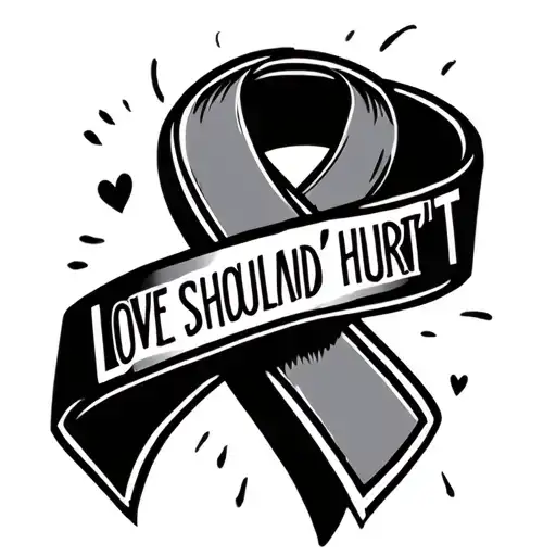 ribbon for domestic violence for lost one with the saying love shouldn't hurt  tattoo design idea