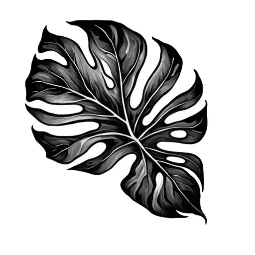 monstera leaf with semicolon hidden in the veins  tattoo design idea