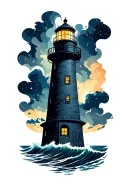lighthouse on stormy sea under night sky full of stars tattoo design idea
