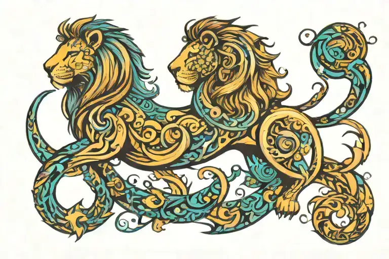 lion horseshoe aquarius the universe of space tattoo design idea