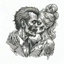 zombie couple kissing tattoo design idea