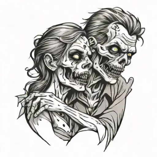 zombie couple kissing tattoo design idea