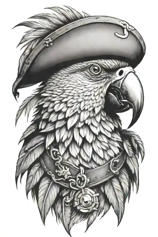 parrot with pirate hat and eye patch  tattoo design idea